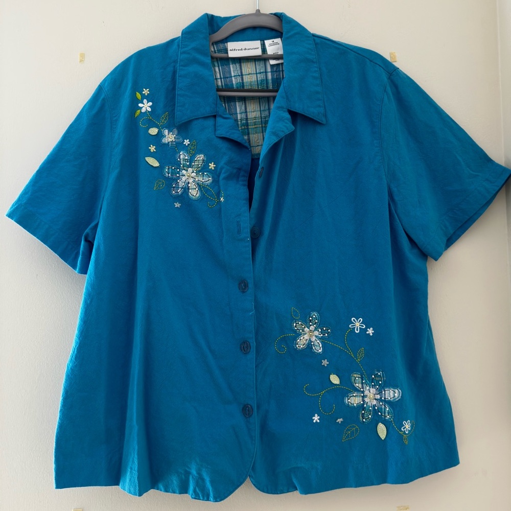 Alfred Dunner Turquoise Plaid Accent Shirt